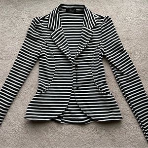 Quiz UK striped black and white stretch blazer button jacket S